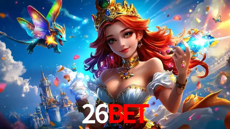A princesa de um reino de fantasia mágico, com seu pequeno dragão, apresentando um mundo de prêmios encantados nos jogos de caça-níqueis do cassino 26BET.